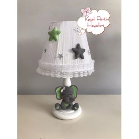 Resim Bebek Çocuk Odası Abajur Gri Fil Fıstık Yeşili 