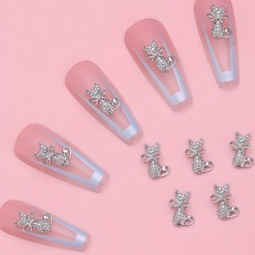 Resim 10 adet Noel Vintage Kedi Şekilli Tırnak Sanatı Şansları Rhinestones ile, Tırnak Sanatı Süslemeleri için Tırnak Sanatı Aksesuarları, Kadınlar ve Kızlar için Tırnak Sanatı Malzemeleri 