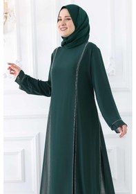 Resim Amine Hüma Lavin Tesettür Abiye Zümrüt Zümrüt 