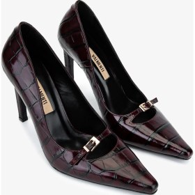 Resim Valmenti Kadın Hakiki Deri Bordo Stiletto Ayakkabı 1138 4930 Bn Ayk SK25-26 Bordo Kroko 