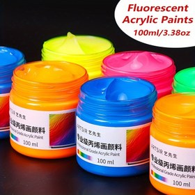 Resim Floresan Akrilik Boyalar - 100ml / 3.38oz Şişeler - Sanatçılar, Başlangıç Seviyesi ve Hobici Boyacılar İçin Neon Renkler - Zararsız 