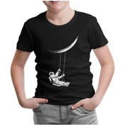 Resim Astronot Salıncak Siyah Çocuk Tshirt 