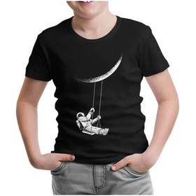 Resim Astronot Salıncak Siyah Çocuk Tshirt 