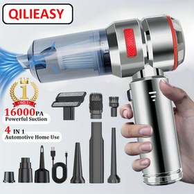 Resim QILIEASY 16000PA Güçlü Emişli Araba Elektrikli Süpürge, 100W Fırçasız Motor, Gümüş-Kırmızı El Tipi Vakum Makinesi, Koltuk Aralığı/Evcil Hayvan Tüyü/Otomobil Derin Temizliği için Hem Emme hem de Üfleme Fonksiyonlu Mini Vakum 