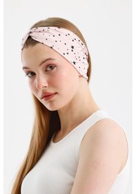 Resim Kadın Çapraz Bağlamalı Pamuklu Penye, Kaymaz, Yumuşak, Esnek, Saç Bandı Bandana - Tek Ebat / Pudra Yıldızlı Pudra Yıldızlı 