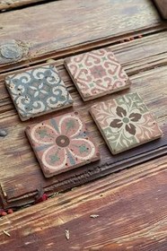 Resim Oscar Stone Decor Baskılı Doğaltaş Bardak Altlığı 4'Lü Set Desen Tile 4Dsn-306 