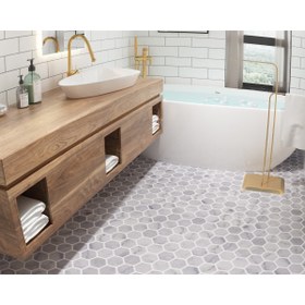 Resim TUQCO Doğal Taş Fileli 2’’ Hexagon Carrara Eskitme Mermer Mozaik 