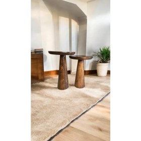 Resim Wood Ahşap 2'li Set Fitilli Mantar Yan Sehpa Modern Fiskos / Ceviz Renk / Zigon Sehpa Vernikli 