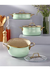Resim Bonera Emaye Vintage Güveç 6 Pcs Ten. Seti 16-20 Ten.22 Kry Su Yeşili-emy 2402 