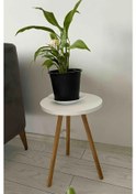 Resim Tekli Yan Sehpa Çiçeklik Saksılık Standı Dekoratif Yan Sehpa Seti Ahşap Ayaklı 33 Cm Çap - Beyaz Beyaz 