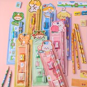 Resim 10 Set Sevimli Karikatür Kırtasiye Setleri, Tatil Hediyeleri, Beş Parça Öğrenci Kalem Setleri, 2 Kalem, Cetvel, Silgi, Kalem Sıkacağı İçerir 