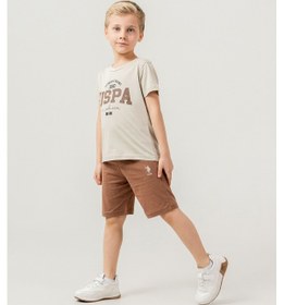 Resim U.s Polo Assn. 2473 Kısa Kol Erkek Çocuk Bermuda Şort Pijama Takımı Bej 