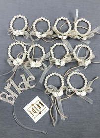 Resim ESPEREST Bride Taç Ve Hasır Çiçekli Nedime Bileklik Seti 