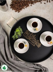 Resim Lin Metal 37cm Yuvarlak Tepsi Ahşap Kulplu Kaktüs Baskılı - Siyah 