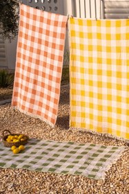 Resim Kareli Dokulu Peştemal Turuncu - Turuncu / 90x160 