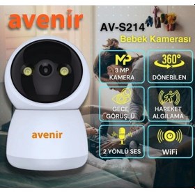 Resim Avenir Av-s214 3mp Çift Yönlü Ses 360 Dönebilen Bebek Kamerası 3mp 