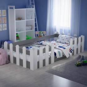 Resim Montessori Karyola Beyaz-Antrasit 90X190 Yatak Uyumlu Oval Kesim Çocuk Yatağı TLP-308 