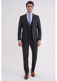 Resim Efor Slim Fit Çift Yırtmaç Çizgili Esnek Yünlü Antrasit Yelekli Klasik Takım Elbise Tk 935 Antrasit 