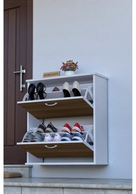 Resim Eliusta Narel Ceviz Renk Kapı Önü Ayakkabılık 72 Cm Genişlik Dış Mekan Asma Ayakkabılık 72 X 78 X 26 Cm Ceviz 