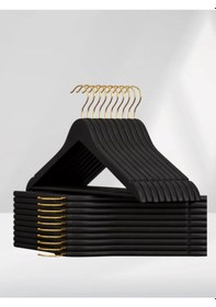 Resim Siyah Ahşap Elbise Pantolon Askısı Gold Kanca 10 Adet Siyah 