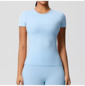 Resim Rooftrellen Kadın Spor T-shirt Koşu Yoga Esnek Nefes Alabilen Aktif Üstkoyu Gri Koyu Gri 