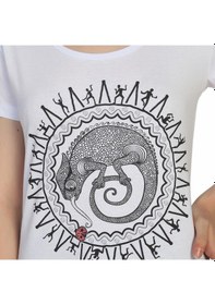 Resim Bant Giyim - Avcının Sevdası Bukalemun Beyaz Kadın T-Shirt Tişört 