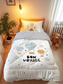 Resim Evmila Uçan Balon Desenli Peluş Uyku Seti (Gri Peluş) - 160*220 Cm Peluşlu Uyku Seti 50*70 Cm Yastık Kılıfı 90*190 Cm Çarşaf 