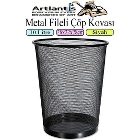 Resim Renkli Çöp Kovası Paslanmaz Çelik Fileli 1 Adet Ofis Büro Okul Çöp Kovası Metal Delikli Kolay Kullanım Siyah 