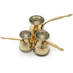 Resim Bakır Sarı Zımbalı Cezve Seti 