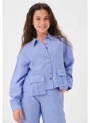 Resim Genç Kız Çocuk Cepli Uzun Kollu Gömlek Mavi 