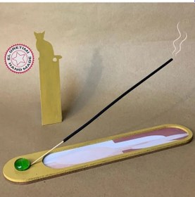 Resim Uretti - Pınar 6606 - El Yapımı Bohem Tarzı Tütsü Kayığı - 5 X 25 Cm / Sarı Kedi Kitap Ayracı Hediyeli Kahverengi 