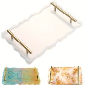 Resim Silikon Reçine Tepsi Kalıbı, Büyük Düzensiz Tepsi Kalıbı Epoksi Reçine Kalıbı 2 Metal Saplı Kolay Demold Silikon Coaster Kalıpları Yapmak İçin Sahte Akik Tepsi 