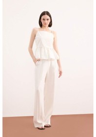 Resim DeFacto Fitted Volanlı Poplin Askılı Beyaz Bluz F2317AX25SMWT32 