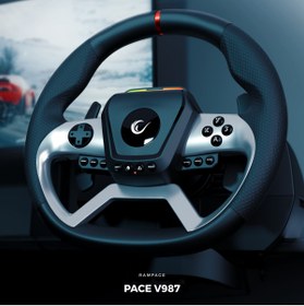 Resim Rampage Pace V987 Force Feedback Motorlu 3 Pedal Vitesli Oyuncu Direksiyonu Direksiyon Seti SADECE PC UYUMLU 
