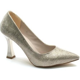 Resim Seribo Desen Detaylı Stiletto Kadın Topuklu Ayakkabı Altin 