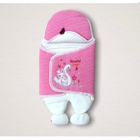 Resim Yenidoğan Çiçekli Ördek Nakışlı Şapkalı Kız Bebek Ayaklı Kundak Bebek Battaniyesi Pembe Pembe 