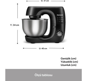 Resim Allians Güçlü 1200W Stand Mikser, 5.2l Kapasiteli, Şık Siyah Tasarım 
