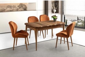 Resim Mobilgen Hazar 4 Adet Porto Sandalye 130+37 Kelebek Kütük Hg Açılabilir Masa Takımı Kahverengi 