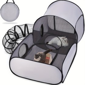 Resim 3-in-1 Kedi Kapalı Alanı, Sarılmış Tünel ve Taşıma Çantası ile - Dayanıklı Polyester İç/Dış Mekan Oyun Alanı Kediler, Yavru Köpekler, Küçük Hayvanlar için - Çok Fonksiyonlu Pet Oyun Alanı, Nefes Alabilen File ve Yumuşak Dolgu ile, Kedi Oyun Alanı, İç Mekan Pet Oyun Alanı, Nefes Alabilen Tasarım, Güvenli Fermuar Kapatma 