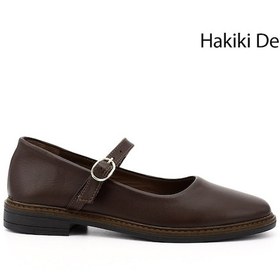 Resim Gönderi R Kahverengi Kısa Kalın Topuklu Mary Jane Hakiki Deri Babet Kahverengi 