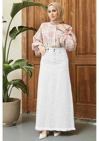 Resim 2252-denim Püsküllü Etek Beyaz Beyaz 