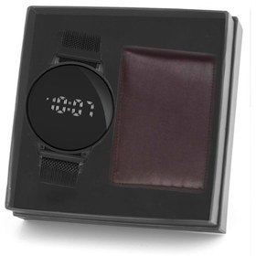 Resim DESİNGSHOP Mıknatıslı Hasır Kordon Dijital Dokunmatik Unisex Kol Saati Ve Deri Cüzdan 