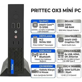 Resim Prittec OX3 Q7-TH610Lİ3121008001 i3-12100 4 GB 256 GB SSD Dos Mini PC 