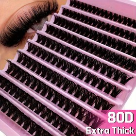 Resim 200 Parça DIY Kirpik Uzatma Kiti, 80D D Curl Kirpik Küme, 8-16mm Karma, Ekstra Kalın Yumuşak Doğal Stil, Gündelik, Düğün, Parti, Kozplay ve Festivaller için Tekrar Kullanılabilir Bireysel Sahte Kirpikler 