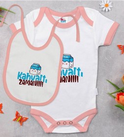 Resim Bk Kids Kahvaltı Zamanı Tasarımlı Pembe Bebek Body Zıbın Ve Mama Çok Renkli 