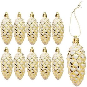 Resim 10 Adet Işıltılı Noel Ağacı Süsü Seti - Noel Ağacını Süslemek İçin Noel Topları Altın 