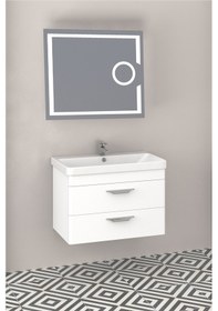 Resim Maria 80 Cm Banyo Dolabi Mercekli Led Ayna - Beyaz (Boy Dolap Hariç) Çok Renkli 