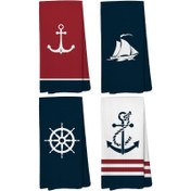 Resim 4'lü Denizcilik Mutfak Havlusu Paketi, 59.99*40.01cm, Süper Yumuşak Örgülü Polyester, Modern Karikatür Denizci Tasarımı, Makinede Yıkanabilir, Çok Yönlü Tatil Dekorasyonları, İdeal Kaptan Hediyesi 