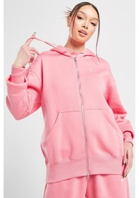 Resim Nike Sportswear Phoenix Fleece Oversized Hoodie Full Zip Bol Kesim Kapüşonlu Kadın Sweatshirt Pembe Pembe 