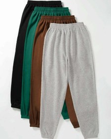 Resim 4'lü Basic Düz Eşofman Altı Jogger - Siyah Yeşil Kahverengi Gri Lastik Paça Yüksek Bel Çok Renkli 